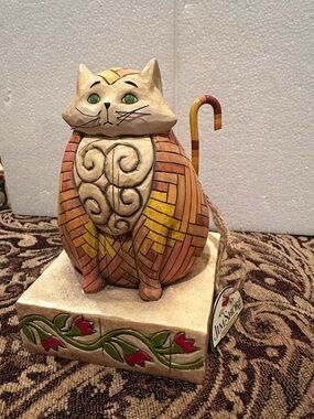 Jim Shore Orange, Yellow, Cream Folk-Art Cat Figurine “Elijah”